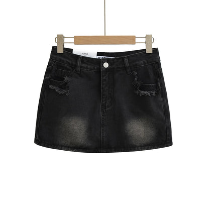 Mini skirts for women high waisted denim skirt black distressed jeans skirts womens 2024 Summer clothes blue jean skirts ripped