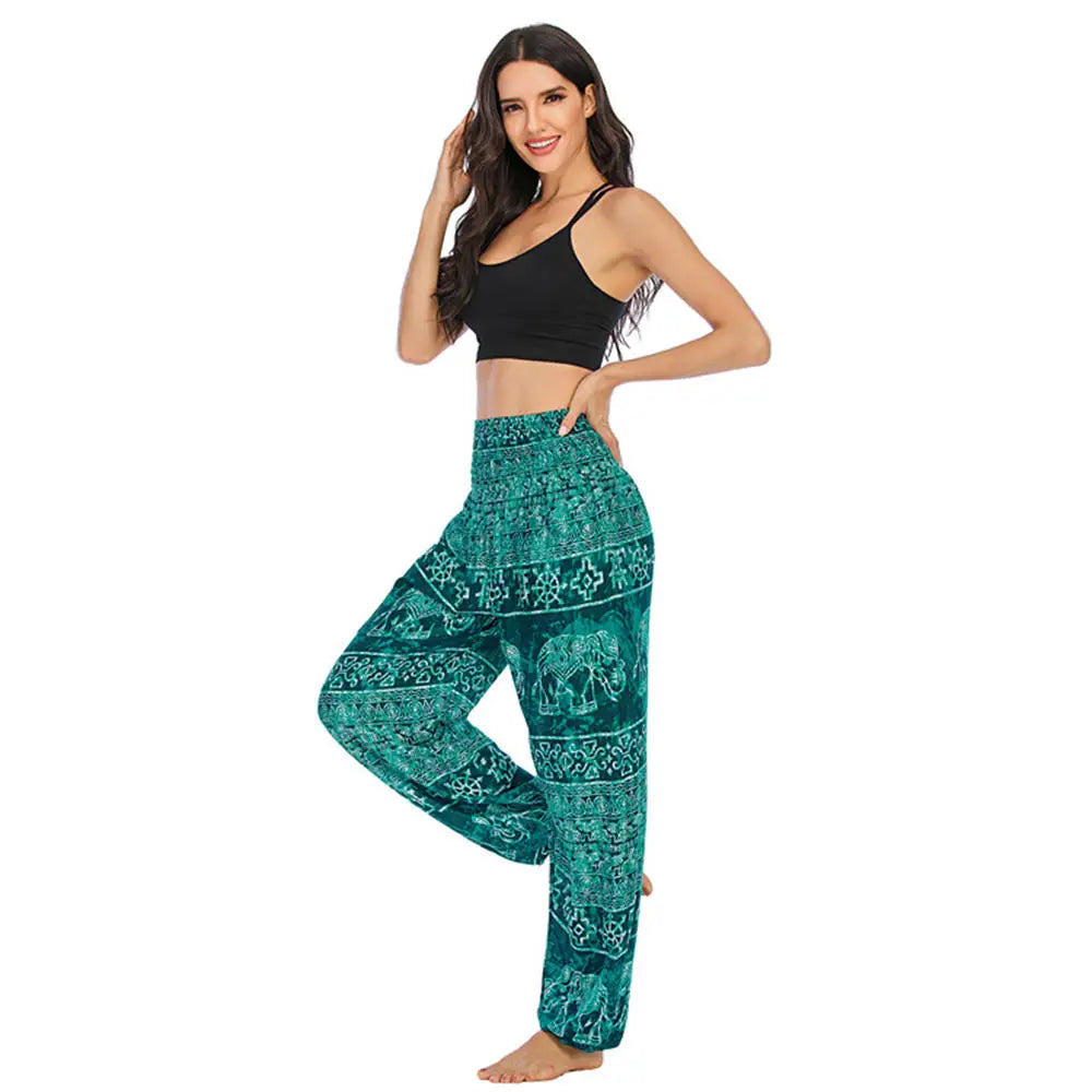 Women's Yoga Pants Printed Ethnic Style Loose Yoga Trousers Bloomers High Waist Fitness Sports Crotch Dance Palazzo Sweatpants