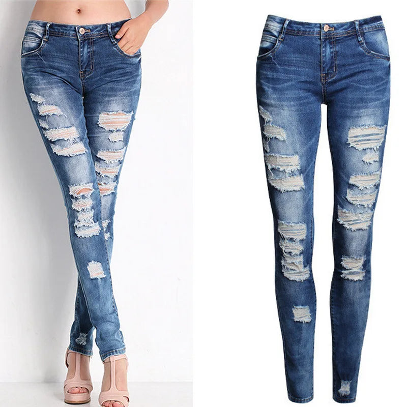 New Designer Denim Women 2025 High Waist Ripped Jeans for Women Skinny Black White Jeans Woman Elastic Slim Jean Female Femme