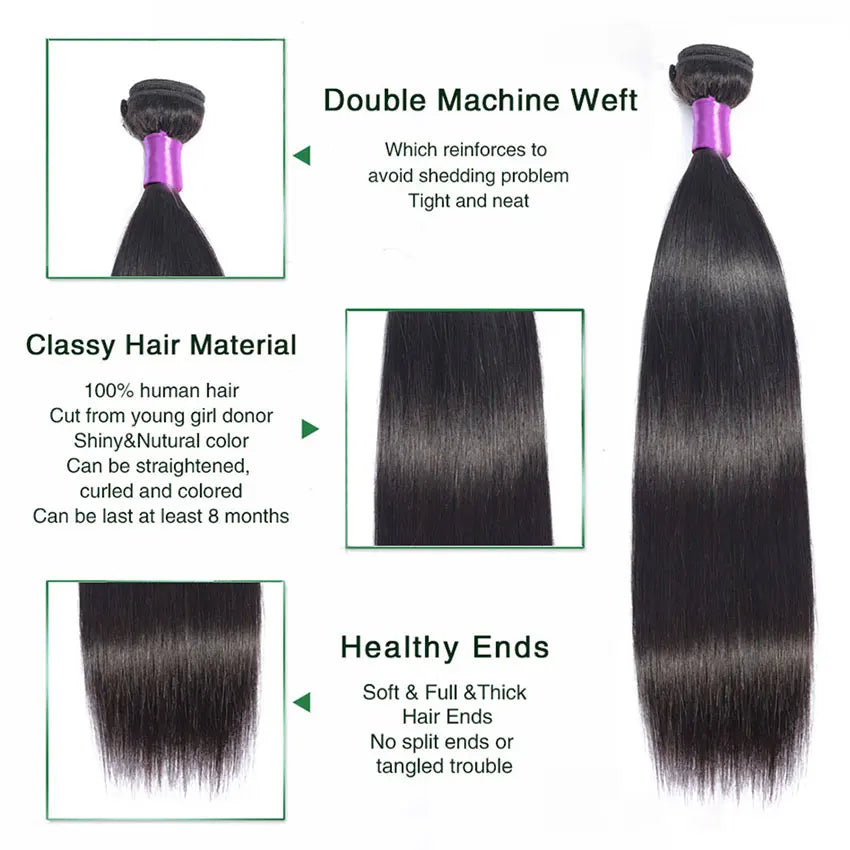 Peruvian Hair Weave Bundles 100% Human Hair 1B Hair Extension 1/3 Hair Bundles For Women No Shedding No Tangle Hair Bundles