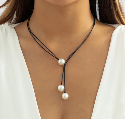 Fashion, simplicity, imitation pearl, clavicle chain, double layer, wax thread, versatile necklace for women