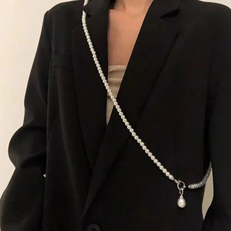 Pearl Beaded Long Necklace for Women Girls Big Pendant Collares Evening Dress Decorations Chain Elegant Jewelry Gifts