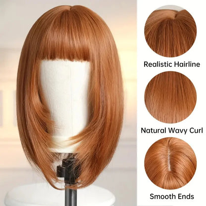 16in Vibrant Orange Straight Synthetic Wig with Bangs -Heat Resistant, Natural Look for Women, Perfect for Daily Wear & Parties