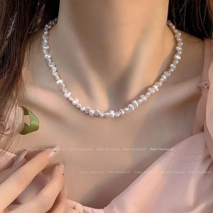 Baroque Pearl Necklace for Women Simple Fashion Collarbone Chain White Choker Necklaces Wedding Jewelry
