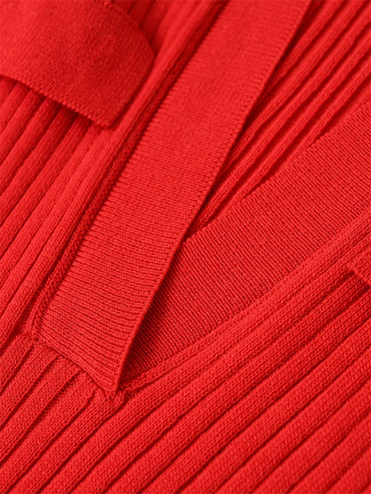 Women's Tops New Fall 2025 Solid Color Long Sleeve Lapel Slim Knit Top Sexy V-Neck Design Casual Fashion Personality Versatile