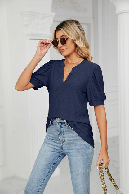 Womens Tops V Neck Ruffle Sleeve Blouses Short Sleeve Casual Tops T-Shirts for Women Autumn Winter