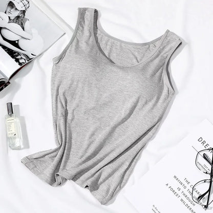 Women's Vest Tops With Built In Bra Neck Vest Padded Slim Fit Tank Tops Sexy Shirts Feminino Casual Underlay shirt slimming