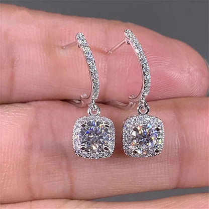 Pair of Elegant 925 Sterling Silver Geometric Embedded Earrings Luxury Design Fashionable Women's Jewelry Suitable for Daily Wea