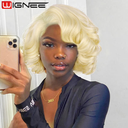 Wignee Body Wave Short Wig Brown Color Synthetic Hair Wigs For Women Side Part Wigs On Sale Clearance Cosplay Wig Daily Use