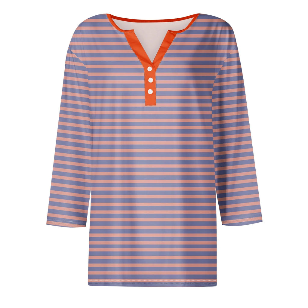Tops For Women Women'S T Shirt Tee Print Button 3/4 Sleeve Daily Weekend Fashion Basic V Neck Regular Top Ropa De Mujer New