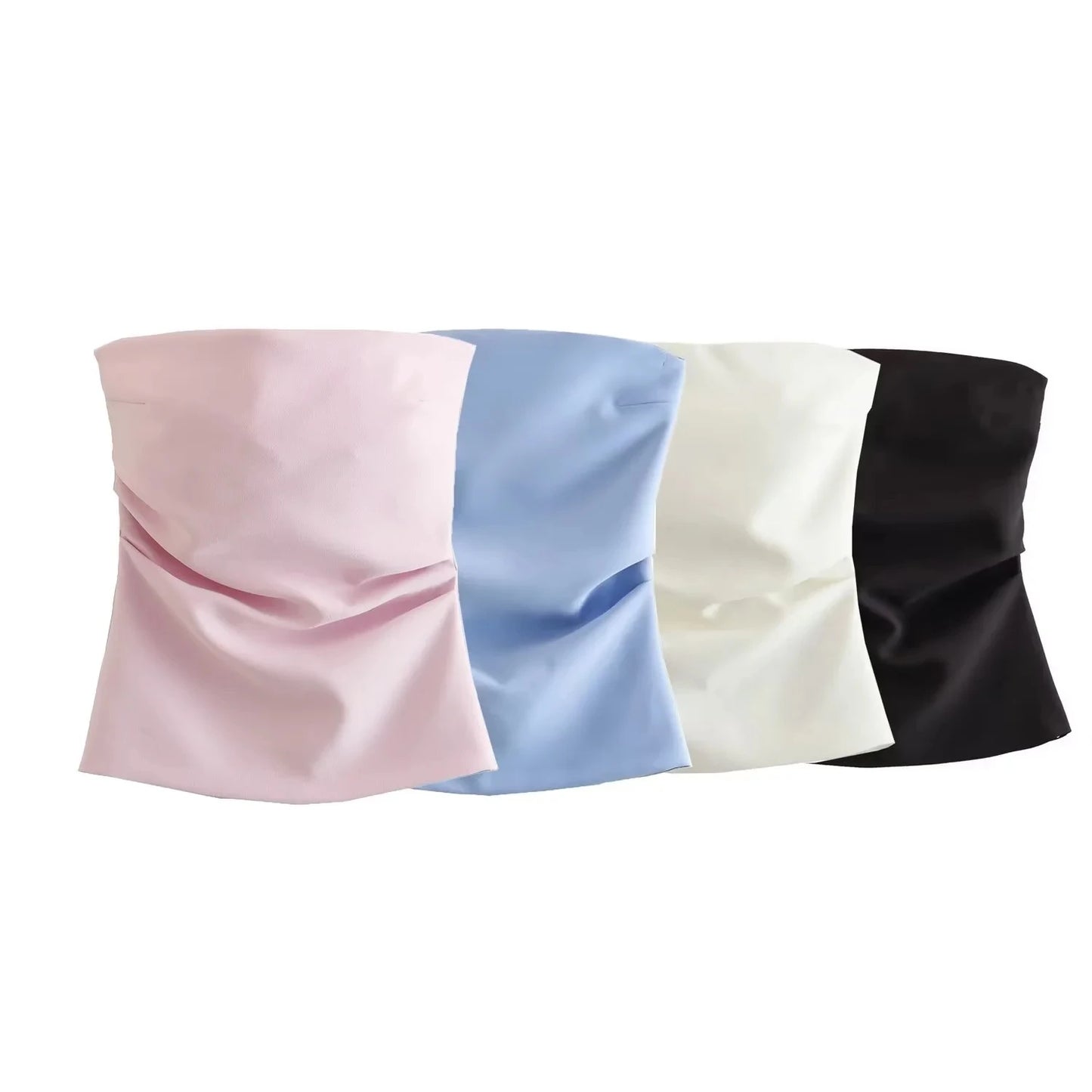 TRAF Women Top Off Shoulder Tube Top Woman Ruched Corset Crop Tops Summer Backless Pink Black White Top Strapless Sexy Tops