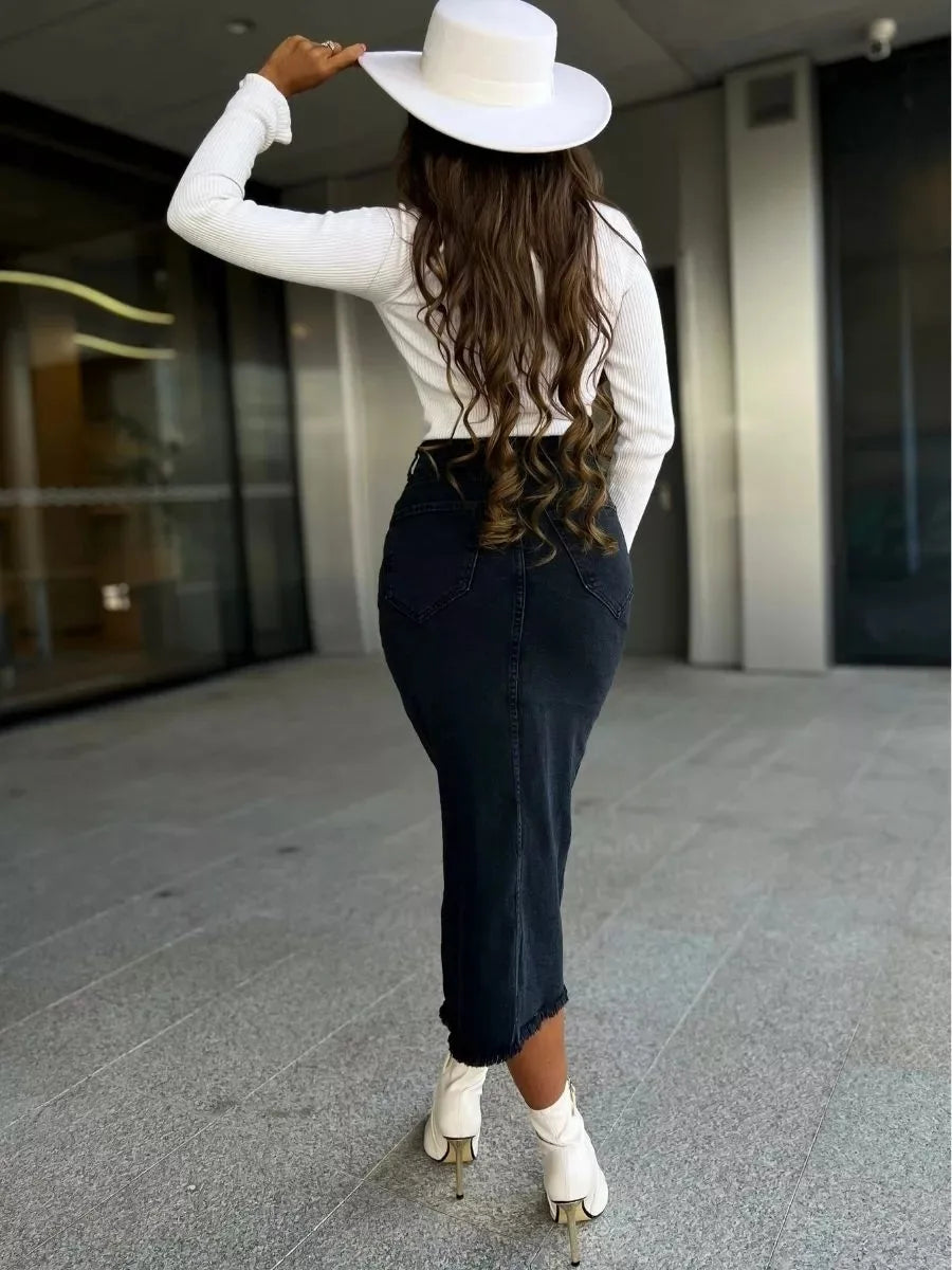 Denim Skirt Woman Streetwear Long Slim Skirts For Women Asymmetric High Quality Skirt Woman 2024 Trend High Waist Long Skirts