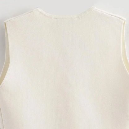 TRAF Tops Women 2024 Summer Autumn Elegant Knitted Tank Vest Top Ladies Fashion Casual White Black Short Sleeveless Vest Tops