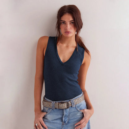 Workout Tops For Women Racerback Basic Summer Tank Tops Sexy V Neck Fitted Sleeveless Shirts Y2K Casual Wear Ribbed Basic Tops