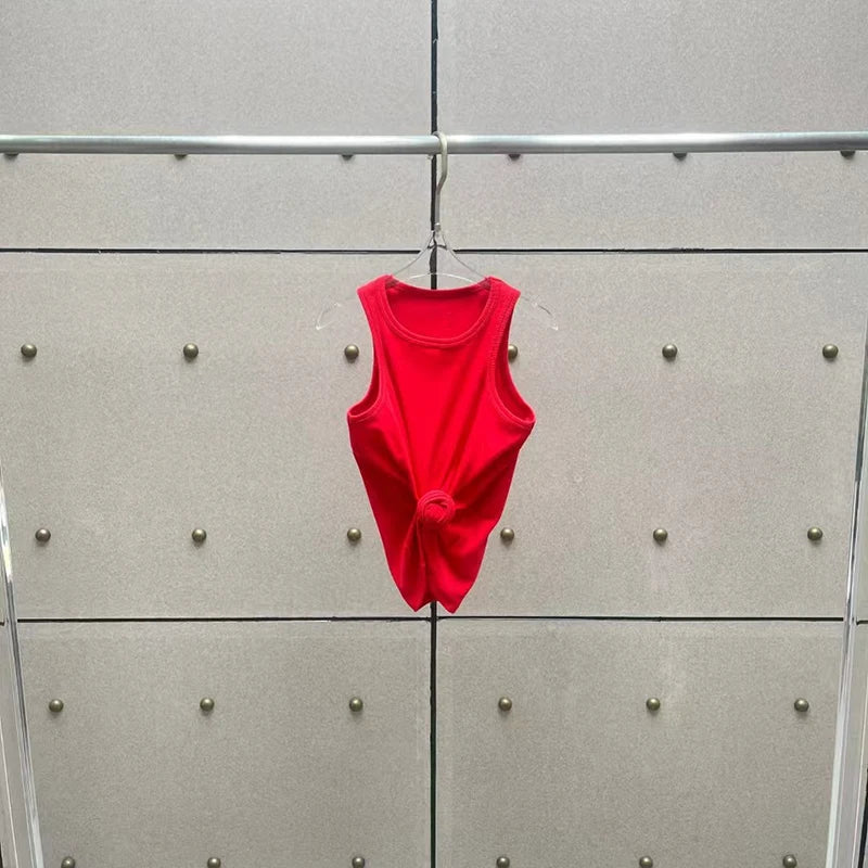 Women t-shirts New twisted flower knotted sleeveless top for summer 2025 Elastic slim pure cotton women's vest corset crop top