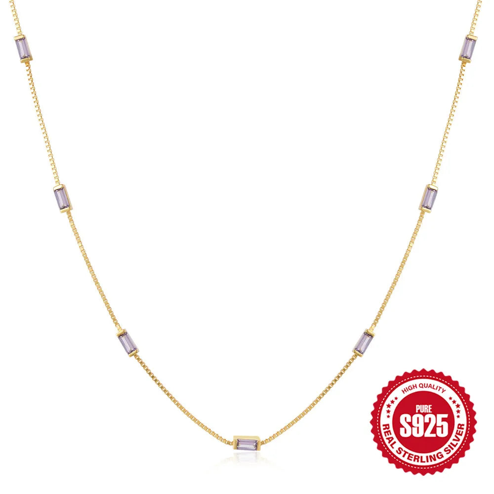 CANNER Necklace For Women Silver 925 Sterling Colored Zircon Collarbone Chain Trendy Jewelry Delicate Simple Long Thin Chain