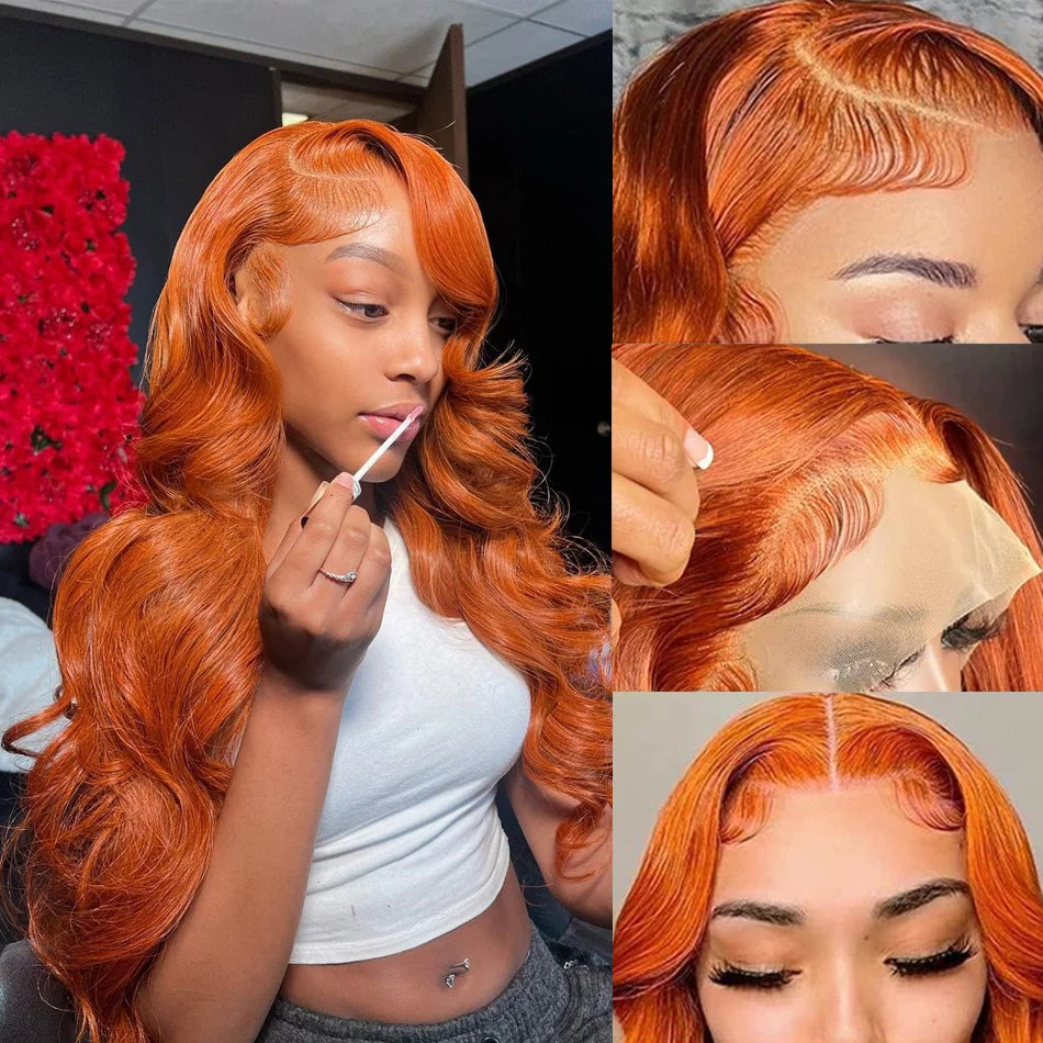 30 36 Inch Ginger Body Wave Human Hair Colored Wigs 100% 13X6 Hd Lace Frontal Wig 13X4 Preplucked Lace Front Wigs For Women