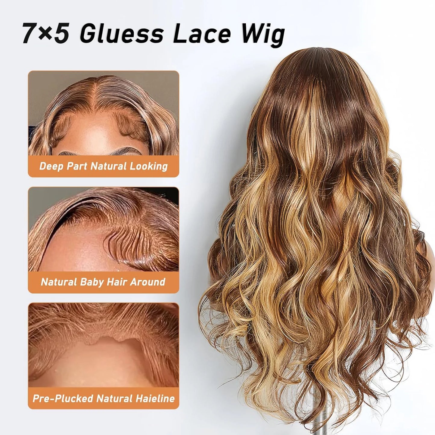 Glueless Highlight Wigs Human Hair 7X5 P4/27 Ombre Body Wave Lace Front Wigs Human Hair Pre Plucked Pre Cut For Black Women
