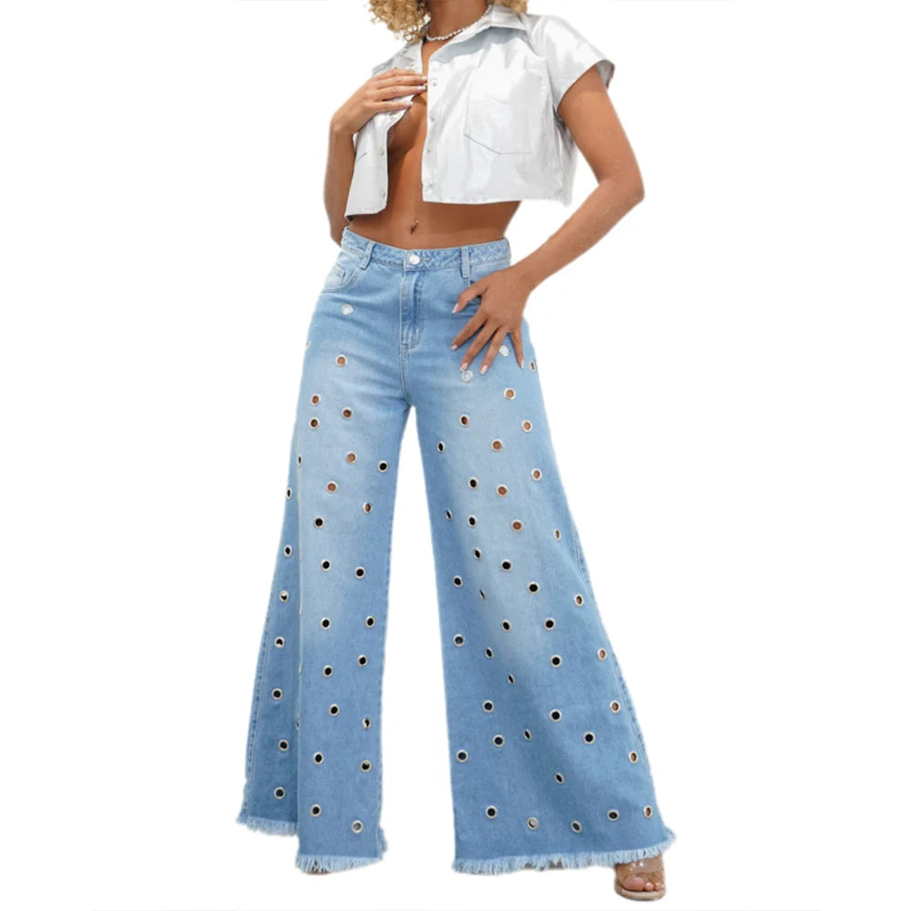 2024 New Women's Retro Flared Jeans Design Sense Casual Fitting Mid Waisted Wide Leg Pants Fashion Loose Autumn Winter Trousers