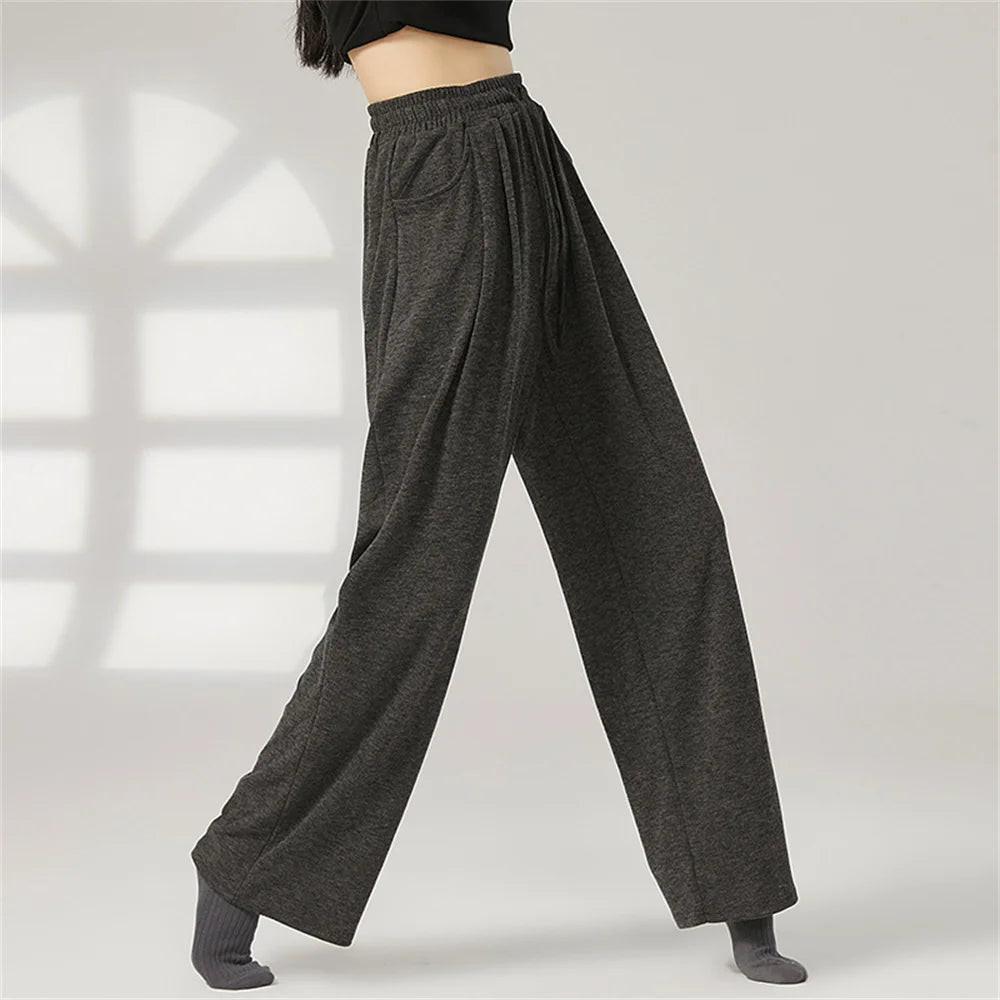 Women Loose Yoga Pants Autumn Soft Drawstring High Waist Modern Dance Sport Wide Leg Clothes Classical Dancing Training Trousers