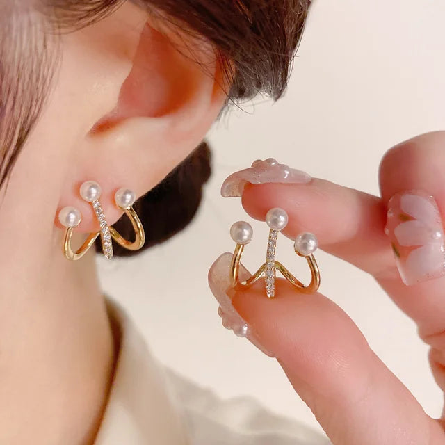 Upscale 14k Gold Jewelry Real Gold  Earrings Zircon Pearl Twist Luxury Stud Earrings for Women Brincos Pendientes Bijoux