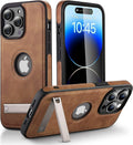 Leather Phone Case for iPhone 15 14 Pro Max Plus 13 12 11 Mobile Cases with Slim Metal Kickstand Soft Grip Luxury Back Cover