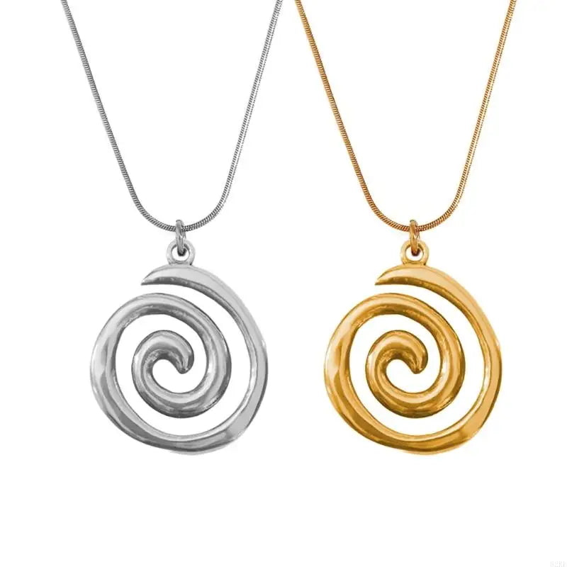 Fashionable Round Circle Necklace Accessory Swirl Pendant Collarbone Chain for Women Adjustable Chain Choker Jewelry