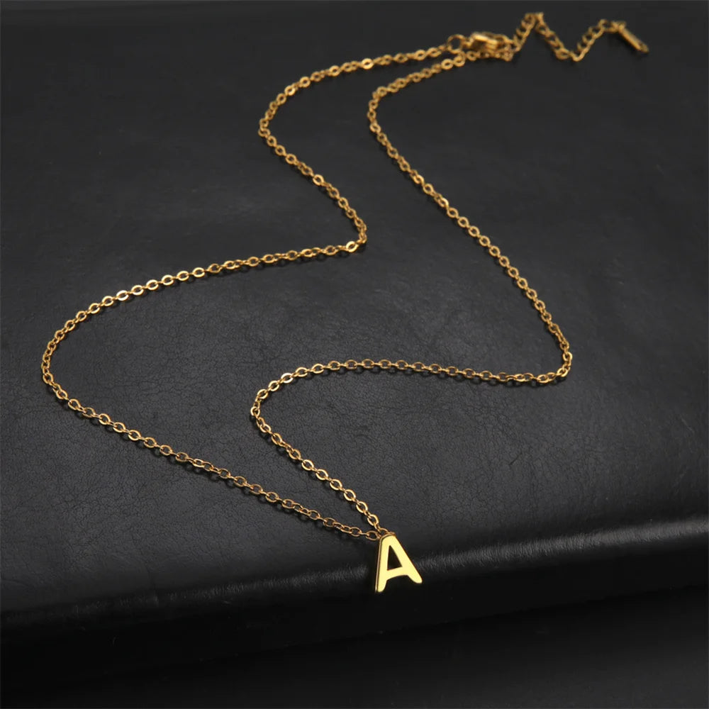 Initial A-Z Letter Necklaces for Women Elegant Chains Choker 26 Alphabet Pendant Necklace Stainless Steel Jewelry collier femme