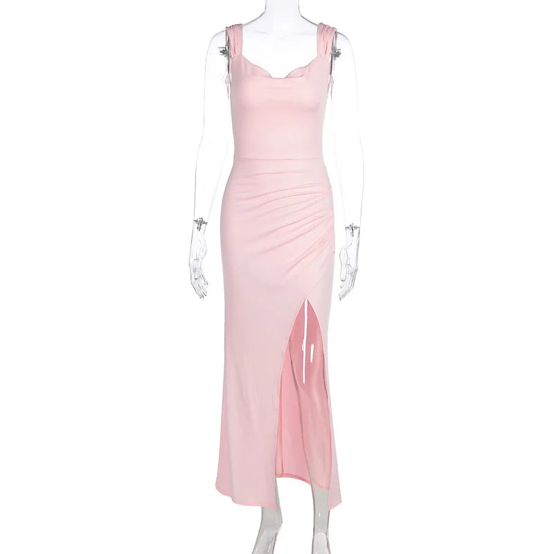 Elegant Evening Dresses Women Sexy Backless Slim Fit Summer Dress Chic Slit Dress Robes Party Club Gowns Women Clothing