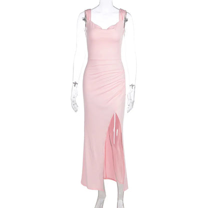 Elegant Evening Dresses Women Sexy Backless Slim Fit Summer Dress Chic Slit Dress Robes Party Club Gowns Women Clothing