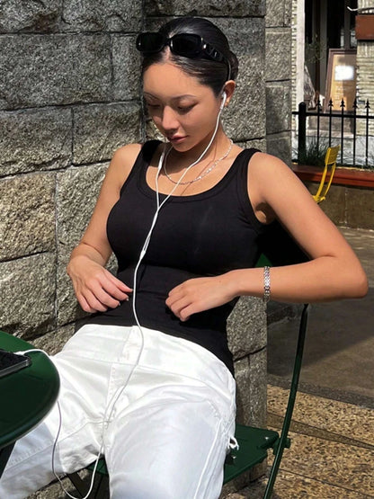 Camisole Tank Soft Top For Women Summer Outfits Tight And Sexy Tank Top Knitted Bottom Shirt And Sleeveless Top For Outerwear