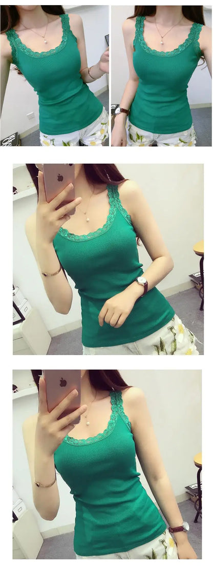 2024 Summer Top Women Sleeveless Lace Tank Top Sexy Women's T-shirt Vest Tank Tops Female Vest Tops White Black Underwear Women