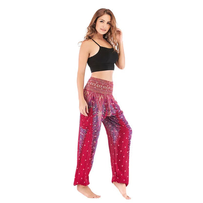 Women's Yoga Pants Printed Ethnic Style Loose Yoga Trousers Bloomers High Waist Fitness Sports Crotch Dance  Sweatpants