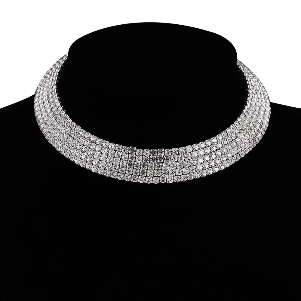 Women Necklace Shiny Rhinestone Multi Layers Adjustable Luxury Stainless  Bride Wedding Neck Jewelry