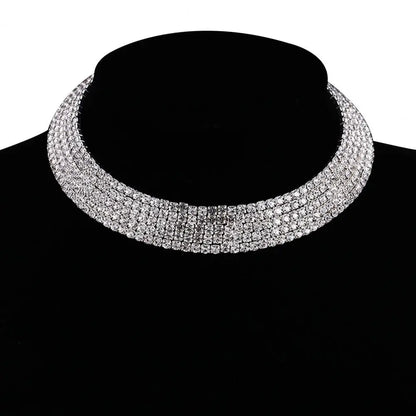 Women Necklace Shiny Rhinestone Multi Layers Adjustable Luxury Stainless  Bride Wedding Neck Jewelry