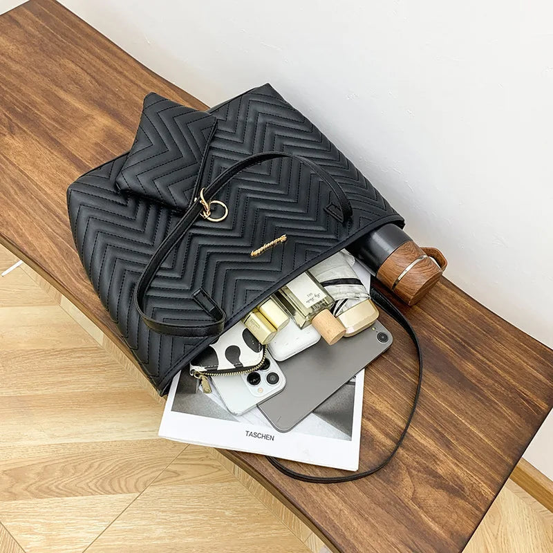 Women's Bag Fashion Large Capacity Tote Bag Wavy Grain Daily Commute Handbag two-piece