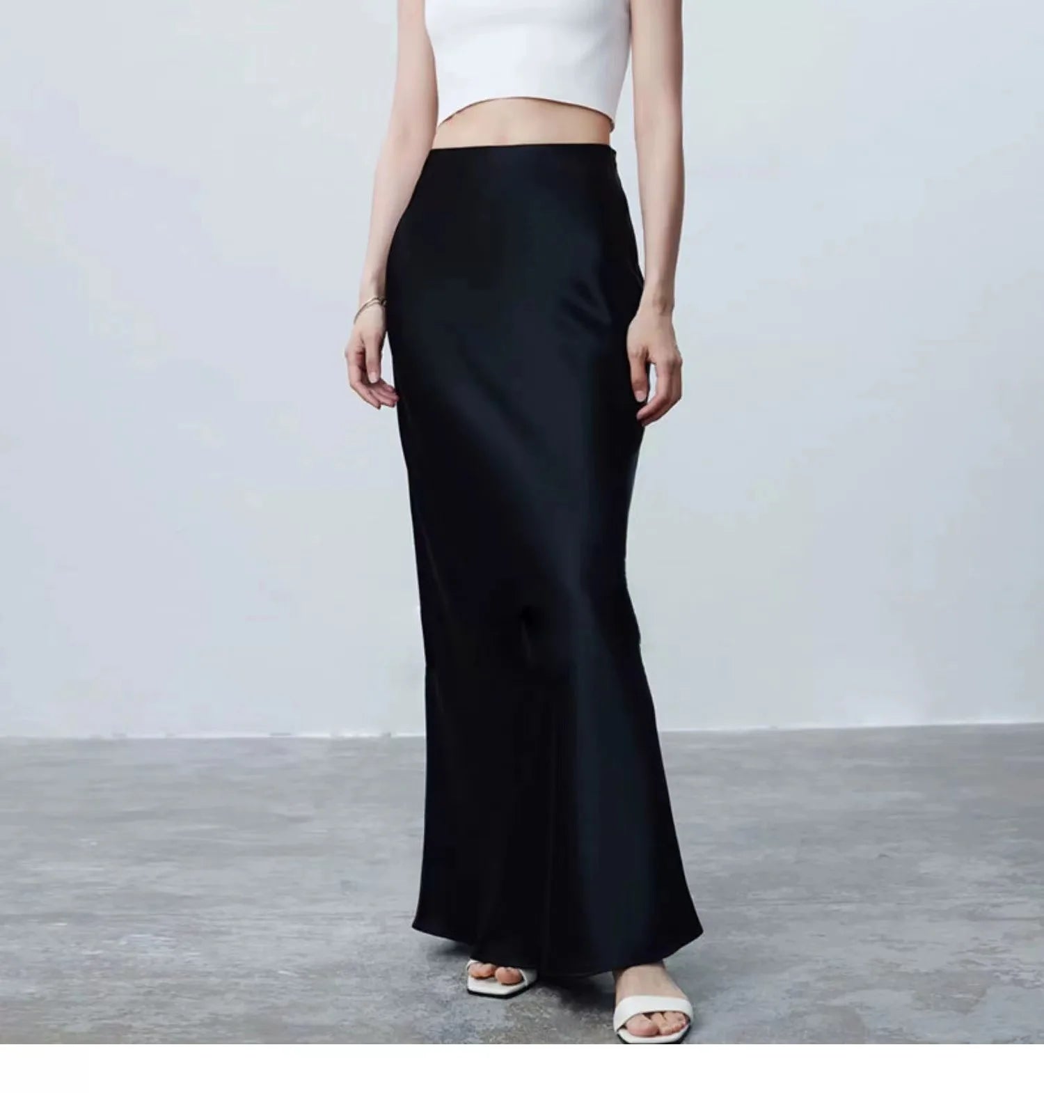 Long Skirts for Women High-waisted Thin Satin Acetate Silky Fishtail Skirt Korean Fashion Clothing Elegant Women's A-line Skirt