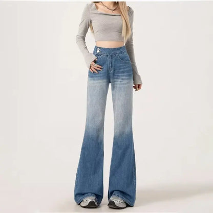 Slimming High-waisted Jeans for Women Spring Summer Pear-shaped Loose-fit Wide leg Jean Pants Bell Bottoms Female Denim Trousers