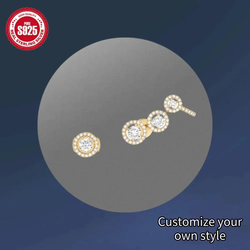 S925 Sterling Silver Round Earrings Asymmetrical Earrings Elegant Romantic Luxury Jewelry Wedding Gift