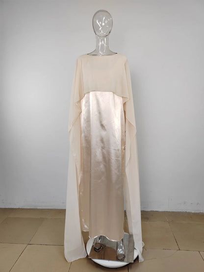 Women Dress Long Dresses Solid Round Neck Full Sleeve Casual Regular Loose Fit Elegant Splice High Waist Vestidos Simple