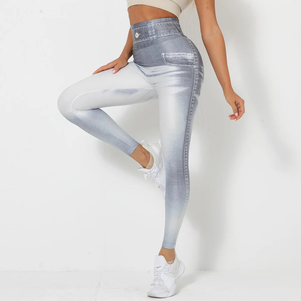 Push Up Yoga Pants Women Fitness Leggings Imitation Jeans Patchwrok Scrunch Tights High Waist Leggings Gym Workout Sport Leggins