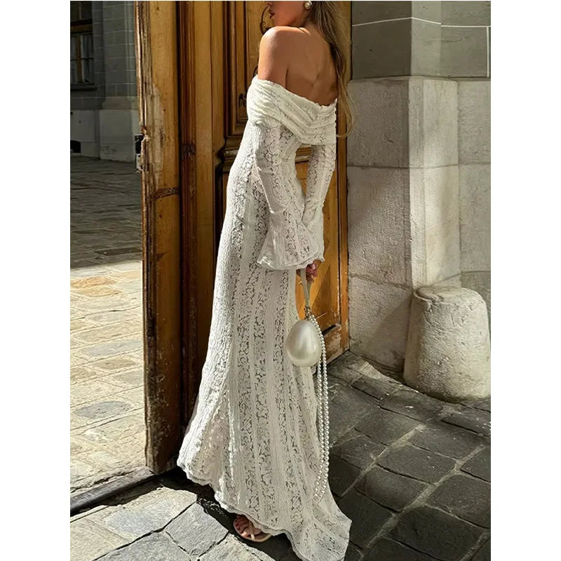 Women's Dresses New Sexy One-word Shoulder Lace Temperament Tube Top Long Dress Slim Fishtail Dress for Women