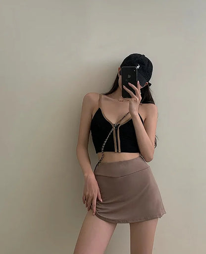 Tennis Skirt Women High Waist Sexy Girl Tight Bag Hip Short Skirt Summer Sports Culottes split A-line Mini skirt Y2K