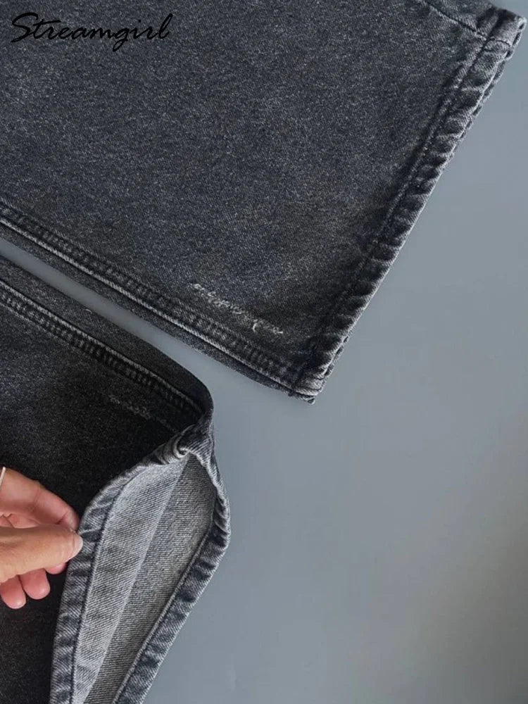 Blue Jeans Women High Waist 2025 Loose Casual Boyfriend Long Jeans For Work Ladies Simple Straight Leg Denim Pants For Women