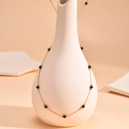 Bohemian Necklace Beaded Strap Chain Women Fashion Lanyard Neck Chain Jewelry Stainless Steel Green/Black Faceted Beads Necklace