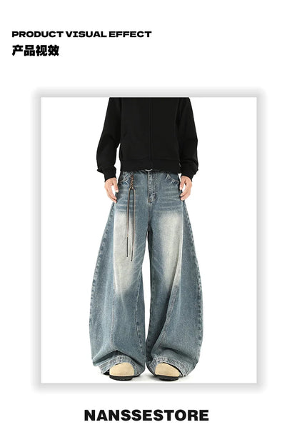 Women Blue Jeans Cargo Pants Streetwear High Waist American Wide Leg Pants Fashion Y2K Style Female Winter Straight Trousers