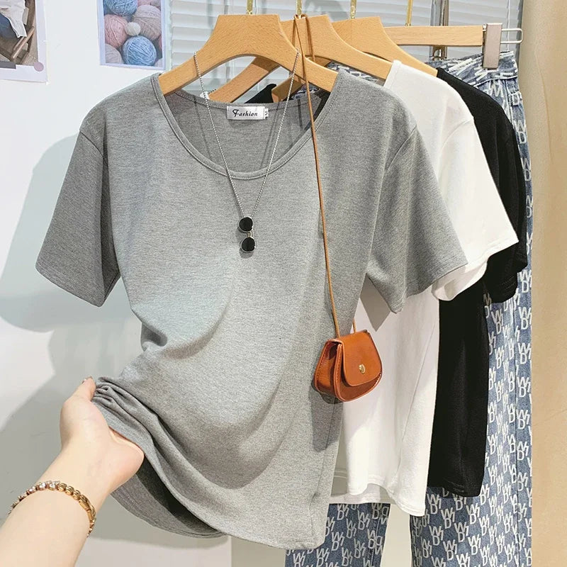 2025 Women T Shirt Girls T-Shirt Woman Clothes Tops Tshirt Female Short Sleeve Spring Tee Sexy Y2k Top White New