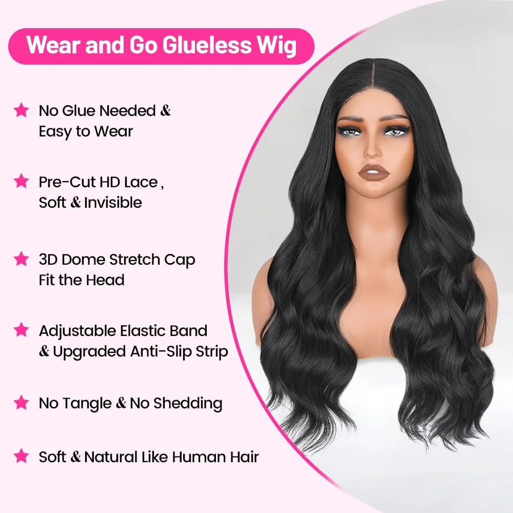 Wear And Go Glueless Wigs Human Hair Pre Plucked Pre Cut Body Wave Wigs For Black Women  Glueless Lace Closure Human Hair Wig