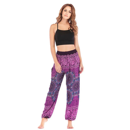 Women's Yoga Pants Printed Ethnic Style Loose Yoga Trousers Bloomers High Waist Fitness Sports Crotch Dance Palazzo Sweatpants
