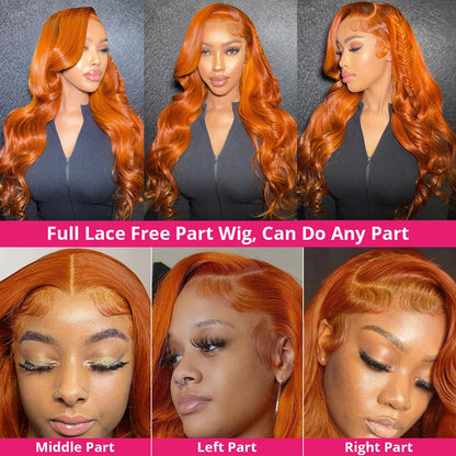 30 36 Inch Ginger Body Wave Human Hair Colored Wigs 100% 13X6 Hd Lace Frontal Wig 13X4 Preplucked Lace Front Wigs For Women